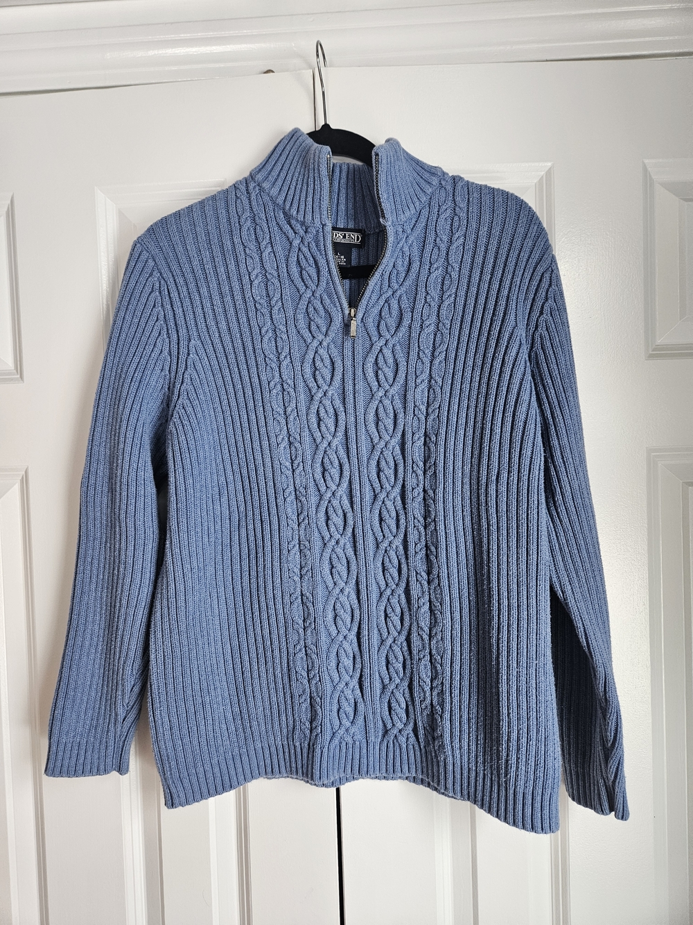 Lands' End Light Blue Cable Knit Half-Zip Sweater 100% Cotton L